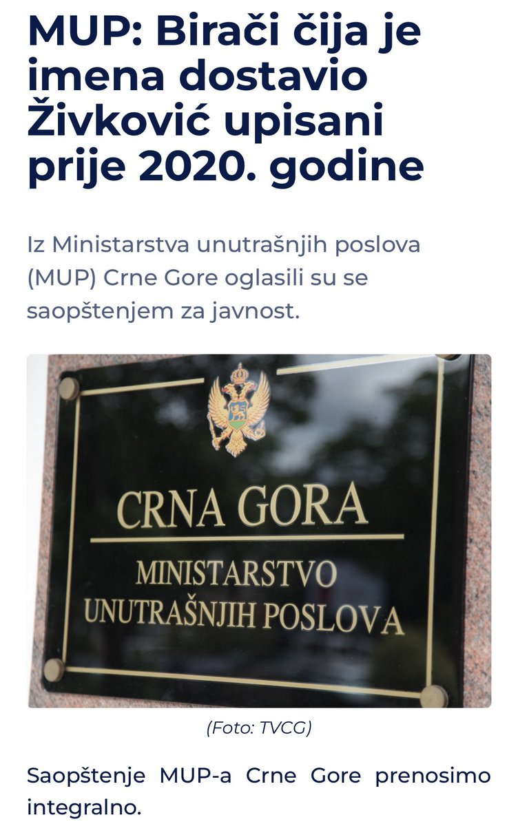 AndrijaMNikolic's tweet photo. MUP i čelnici MUP-a da ne manipulišu - nije suština kad su birači iz R.Srpske i Srbije upisani u birački spisak, već u koliko država ostvaruju nelegalno bir. pravo. 

Ko je dobio drugo državljanstvo nakon 2006. nezakonito je u posjedu crnogorskog i ne može imati 2 prebivališta. https://t.co/ekJjXdTnis