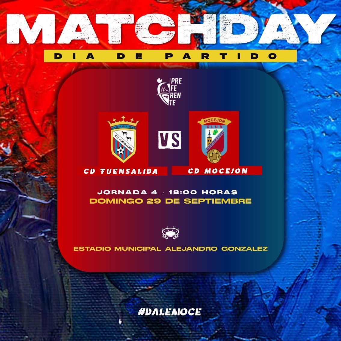 ¡MATCHDAY! ❤️💙 | ¡Concienciados y con fe que todo llega!

🆚 <a href="/CDFuensalida/">Club Deportivo Fuensalida</a> 
⏰ 18:00 horas
🏟️ Alejandro González 
⚖️ Cesar Munilla Gamo

#DaleMoce