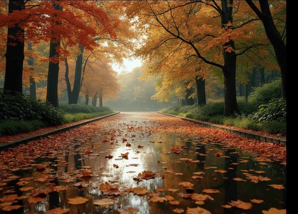 TheUnicate's tweet image. AI rainy autumn day in Park. #AI #Autumn #Park #Rainy #Day