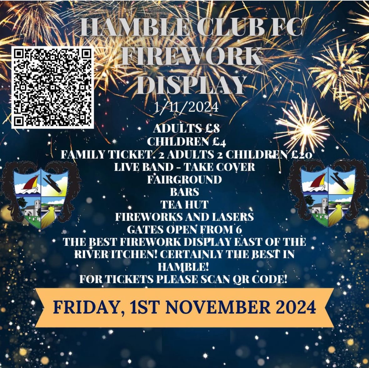 Grab your tickets for Hamble’s firework display Friday, the 1st of November bigger and better than ever

ticketsource.co.uk/hamble-club-fc…