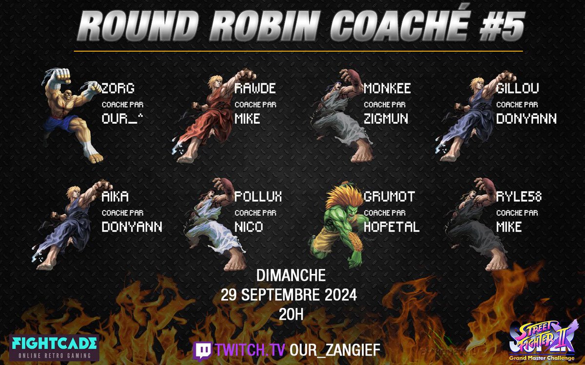 Ce soir à 20h, venez encourager nos débutants lors du Round Robin Coaché ! 🔥

Après un mois de coaching, ils sont désormais prêts à en découdre !

Qui sera le ou la major de cette promo 2024 ? 🧑‍🎓 🏆
Réponse ce soir avec <a href="/Our_2X/">Our_^</a> et Xylo ! 

Stream: twitch.tv/Our_Zangief