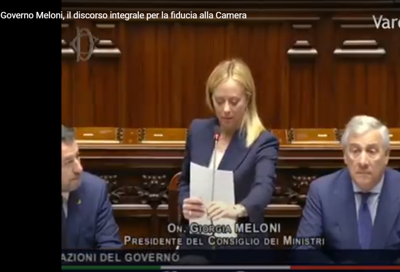 14 ottobre 2022:primo discorso di <a href="/GiorgiaMeloni/">Giorgia Meloni</a> 
in parlamento da presidente del consiglio.
"Proverò simpatia per i giovani che protestano,
l'ho fatto pure io,siate folli,siate liberi.
Da quel giorno dai rave party in poi tutti decreti per metterli in galera.
Bugiarda e stronza