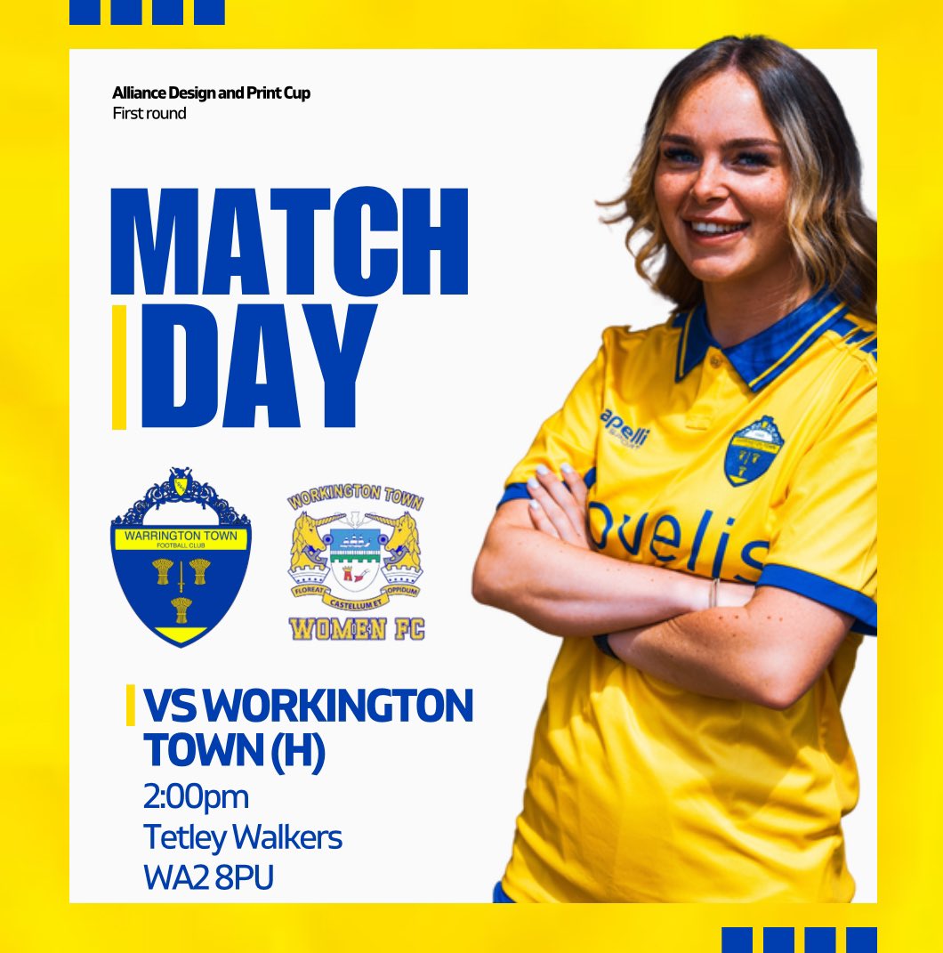 🏠 It’s match day for the Yellows in the Alliance Design and Print Cup

🆚 Workington Town
🗓️ Sunday 29 September
🏟️ Tetley Walkers (WA2 8PU)
⏰ 2:00pm kick-off
🎟️ Free entry

🟡 Come down and support! There is a stand available for shelter and the club is open.

#uptheyellows🟡