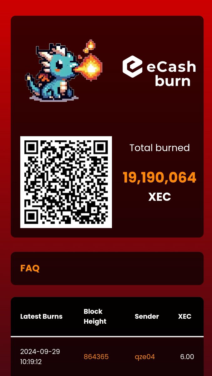 anornkun's tweet photo. People keep asking: 
"Wen eCash burn?"
NOW eCash burn! 
Burn #eCash by sending it to Satoshi.

I've made a small site for that (can be slow...)
https://t.co/lMJEknRMXI

Click on the dragon for fire! https://t.co/kATGCghrtM
