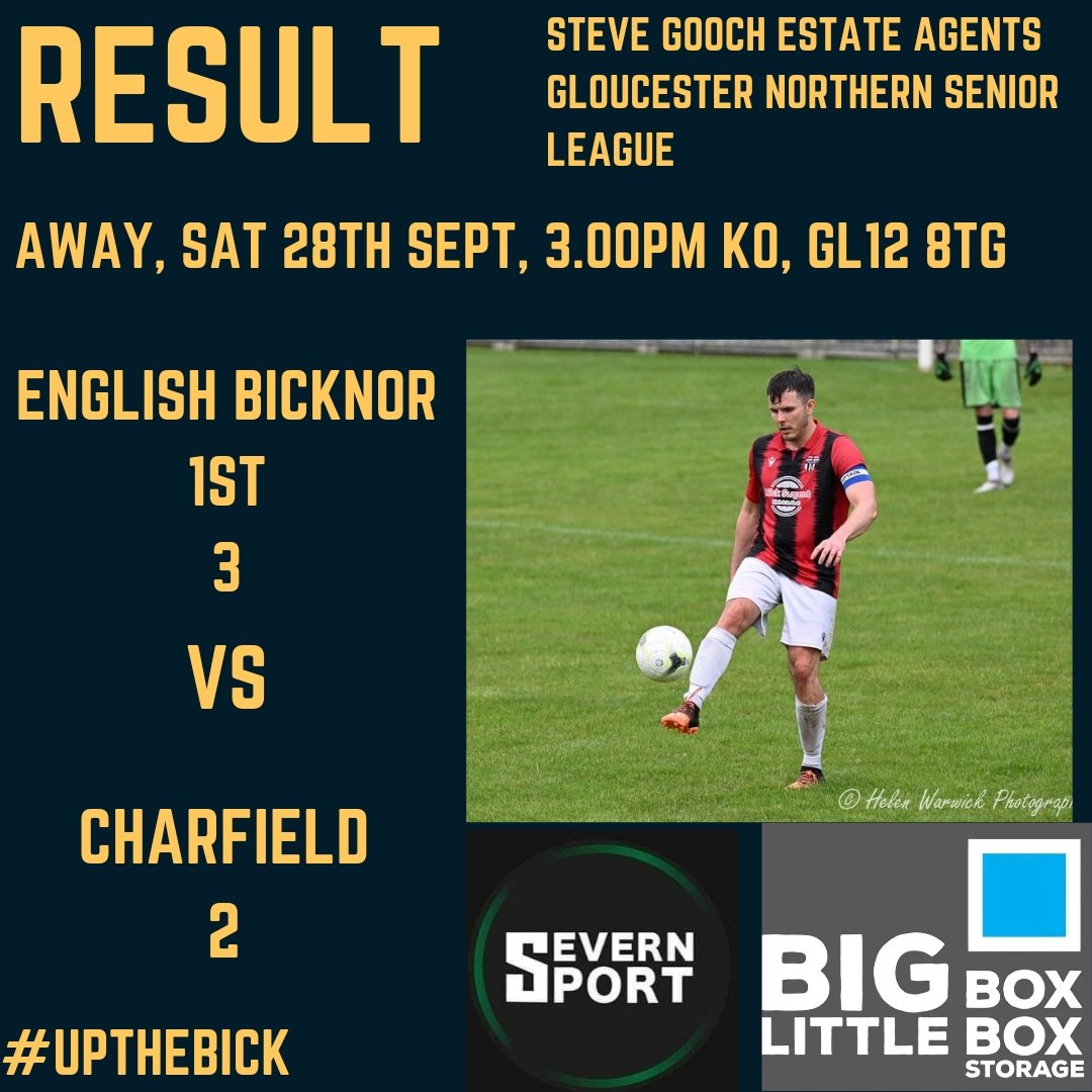 Good win for <a href="/bicknor_fc/">English Bicknor FC</a> on the road, very tough game vs <a href="/Charfield1fc/">Charfield AFC</a> that could have gone either way, some really good young players there, we dug in the last 15 to get the 3 points, been a tough Sept with players missing but getting back to our normal squad now #upthebick