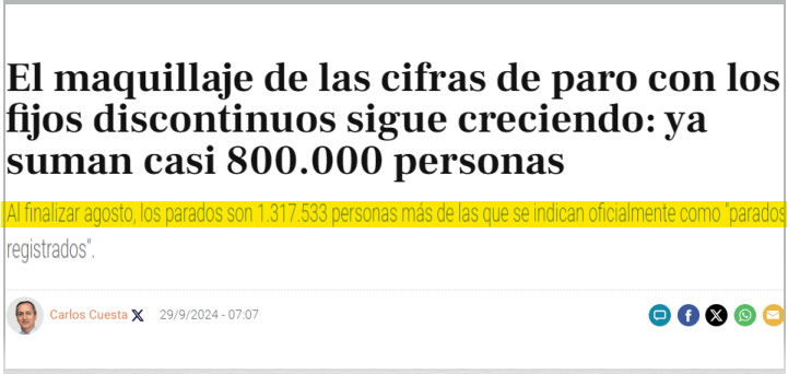 Hay 1.317.000 parados más que los oficiales. El Sanchismo es maestro en ocultaciones, manipulaciones, trilerismos, maquillajes, mentiras... todo para dar una falsa imagen de éxito económico y social de régimen