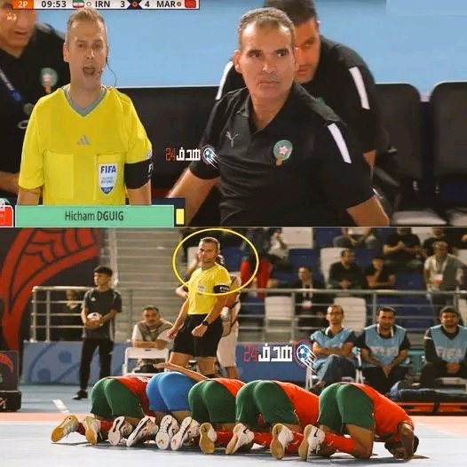 manlibens's tweet image. هشام الدگيگ يفجرها إهداء ضربة جزاء كانت خيالية بعد نهاية المبارة فالحكم السويسري لم يحتمل سجود المغاربة وذلك ظاهر من خلال نظرة عينيه المركزة على السجدات.