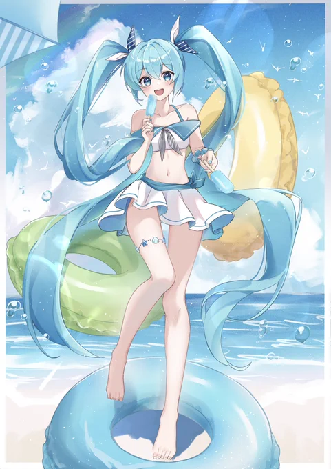 告知Ria007さんの新曲『君とシーサイド』にミクさんのイラストを描かせていただきました!アイドルな爽やかミクうたですよろしくお願いします₍ ᐢ. ̫ .ᐢ ₎ 