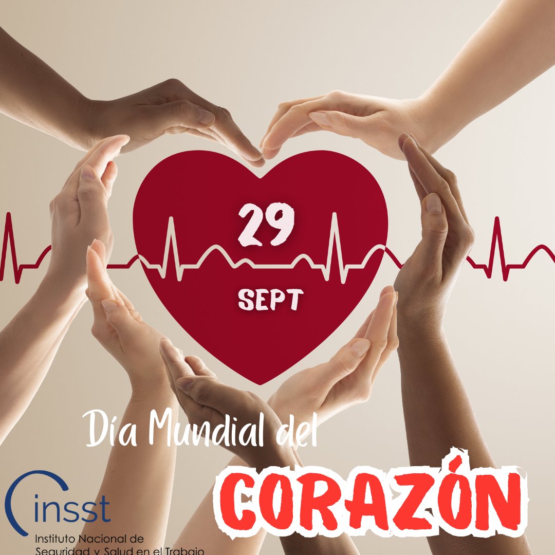 INSST_MITES_GOB's tweet photo. 🫀Hoy, en el #DíaMundialDelCorazón, queremos recordar la importancia que la patología cardiovascular tiene en el ámbito laboral

❤️Desde el #INSST te facilitamos algunas recomendaciones para evitar esta patología
👉https://t.co/tnOR8P5tBF
@cuidarcorazon https://t.co/Dh8C9ycxjr