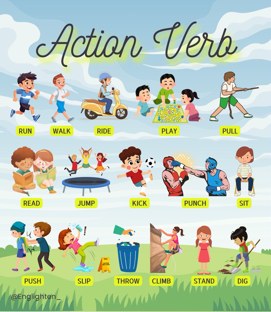englighten_'s tweet photo. “He knows how to play the guitar very well”
Yuk coba latihan bikin kalimat pake vocab di bawah ini😉🧠✨
#LearnEnglish #ActionVerb https://t.co/KnQvSskblD