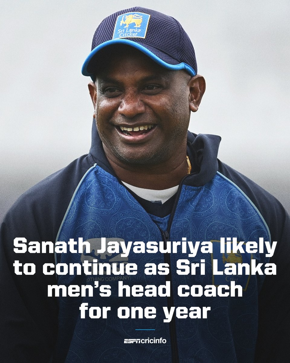 cricinfo's tweet photo. Following his success with the Sri Lanka team over the past few months, Sanath Jayasuriya's stint as head coach is likely to be extended https://t.co/bCGZDOS36c https://t.co/yAUnZ6vVux
