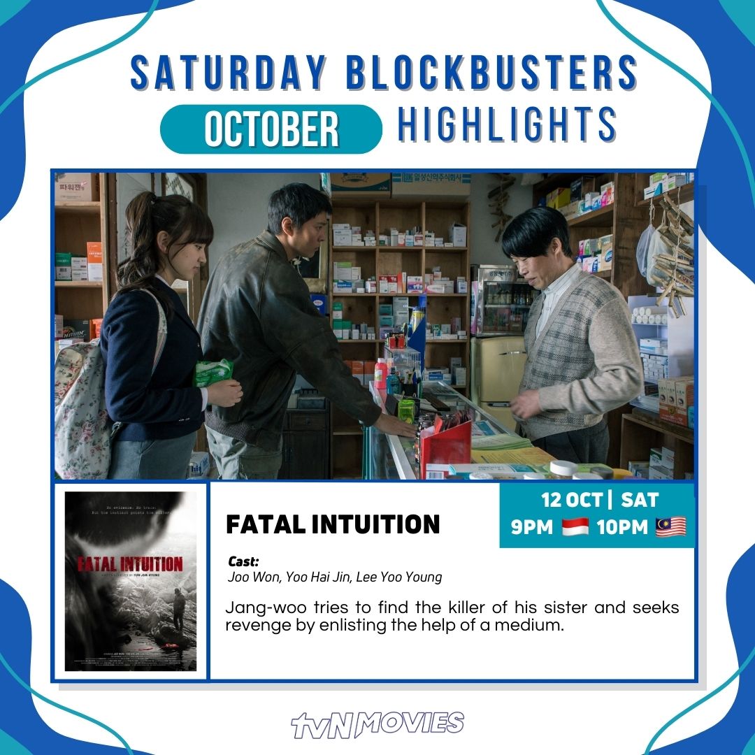 tvN_Movies's tweet photo. Embark on a thrilling adventure with #tvNMovies this October! 🎃✨

9PM 🇮🇩 10PM 🇲🇾
5 Oct #HelloGhost
12 Oct #FatalIntuition
19 Oct #BottomOfTheWater
26 Oct #Exhuma

#HomeOfKoreanBlockbusters #헬로우고스트 #그놈이다 #물귀신 #파묘 #차태현 #최민식 #김고은 #유해진 #이도현 https://t.co/1CNdwRGVLA