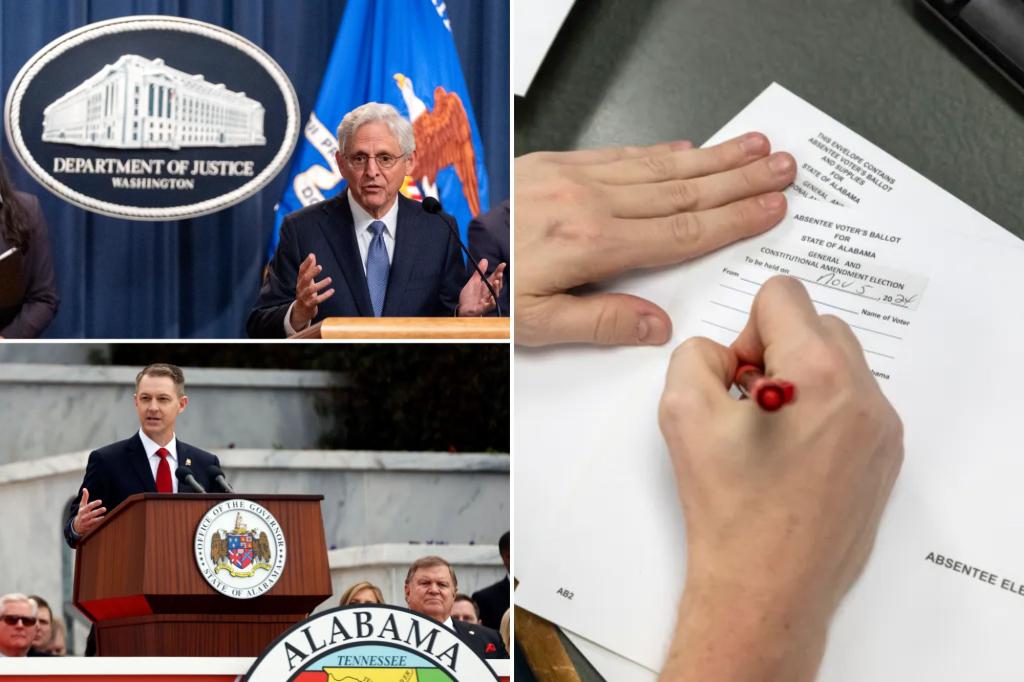 nypost's tweet image. DOJ sues Alabama, state’s top election official for allegedly purging noncitizen voters too close to election trib.al/g3Oh3zx