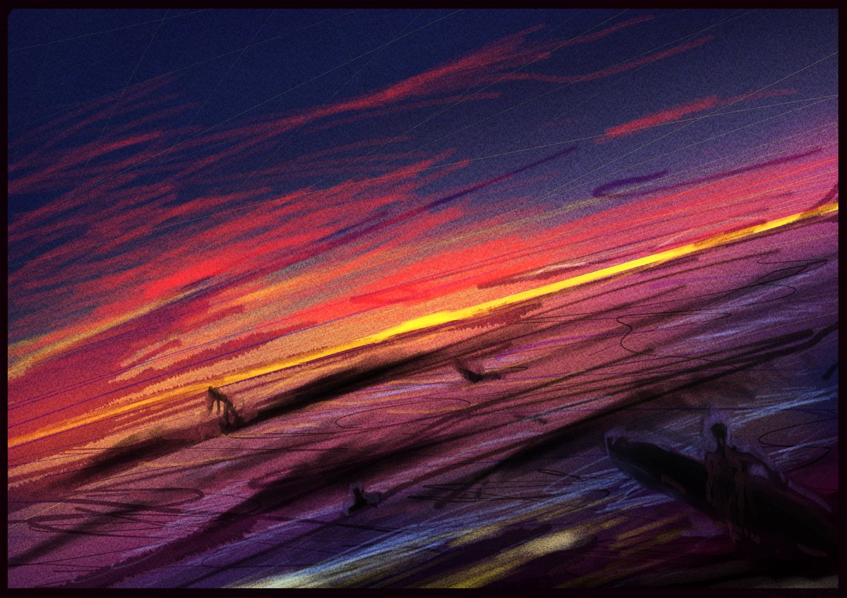 John_Katany's tweet photo. #お題絵
未空さんからもらったお題「マジックアワーの浜辺」でイラスト完成しました！お題ありがとうございました！いつかのサーフィンで見た、早朝の海を思い出しながら描きました。 https://t.co/L8XSDCviox