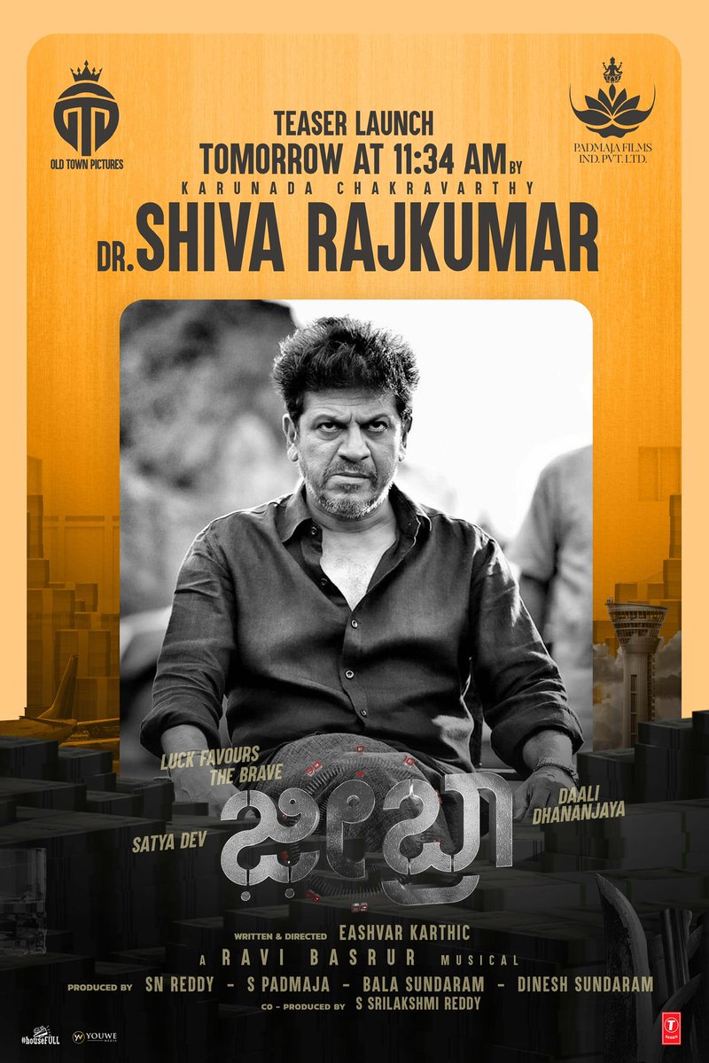 Glimpse into the 𝐖𝐎𝐑𝐋𝐃 𝐎𝐅 𝐙𝐄𝐁𝐑𝐀 to be launched in KANNADA by KARUNADA CHAKRAVARTHY, DR.<a href="/NimmaShivanna/">DrShivaRajkumar</a> 🤩

#ZEBRATeaser Out Tomorrow @ 11:34 AM! 🔥

A <a href="/RaviBasrur/">Ravi Basrur</a> Musical 💥

#Zebra Worldwide grand Release on 𝐎𝐂𝐓𝐎𝐁𝐄𝐑 𝟑𝟏𝐬𝐭 in 5 Languages. #ZEBRAOnOct31 ❤‍🔥