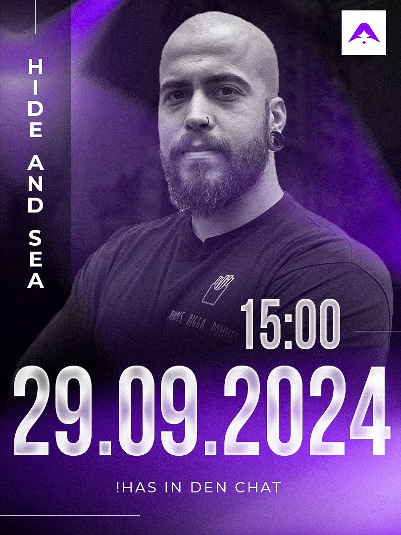 Today is the day🚀

Be ready for the first Hide and Sea event🍟

Stream will be starting at 3 p.m. today 

twitch.tv/d_pommes