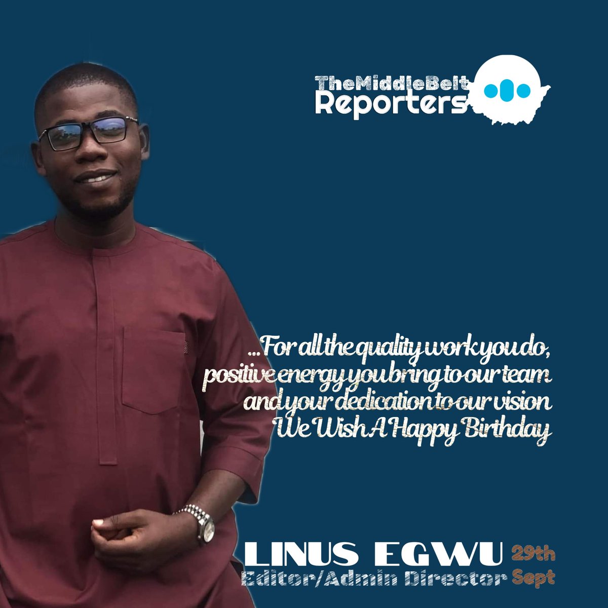 On this special day of your birthday, we join you in the celebration, wishing you the best of life.

Your sacrifices towards a sane and transformed society, as reflected in your quality works are valid and well appreciated.

Happy birthday <a href="/egwu_linus/">Linus Egwu</a>.
Our Admin Director/Editor.