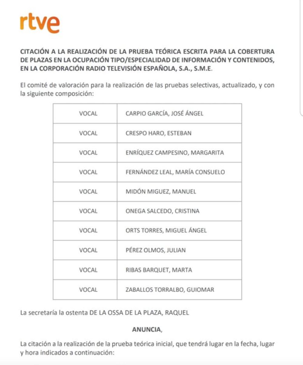 Aquí el tribunal de las oposiciones de informador de RTVE.

Se habían filtrado, según CCOO, el 83% de las preguntas.