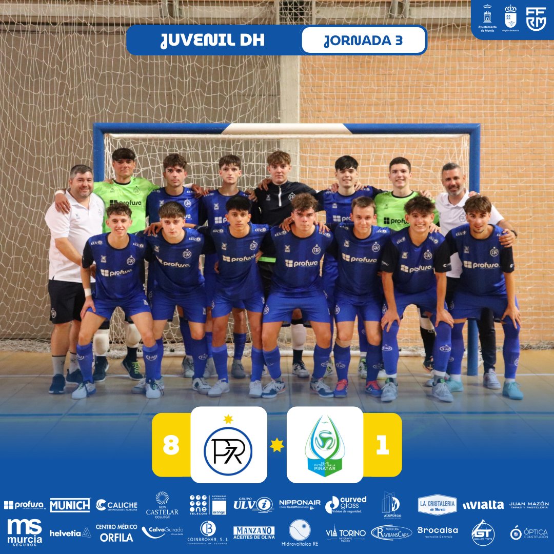 ✅ JUVENIL DH 8️⃣ 🆚 1️⃣ <a href="/CFS_Pinatar/">Zambú CFS Pinatar Cerramientos Abatibles</a>

⚽ 1' | Saul Cerrada 
⚽ 4' | Juan Carlos Bueno
⚽ 6' | Daniel Terrón 
⚽ 12' | Jaime Manzanera
⚽⚽ 14' / 28' | Javier Amor
⚽ 20' | Antonio Toret
⚽ 30' | David Rubio

#SomosCanteraPR7
#LaFamilia 💙