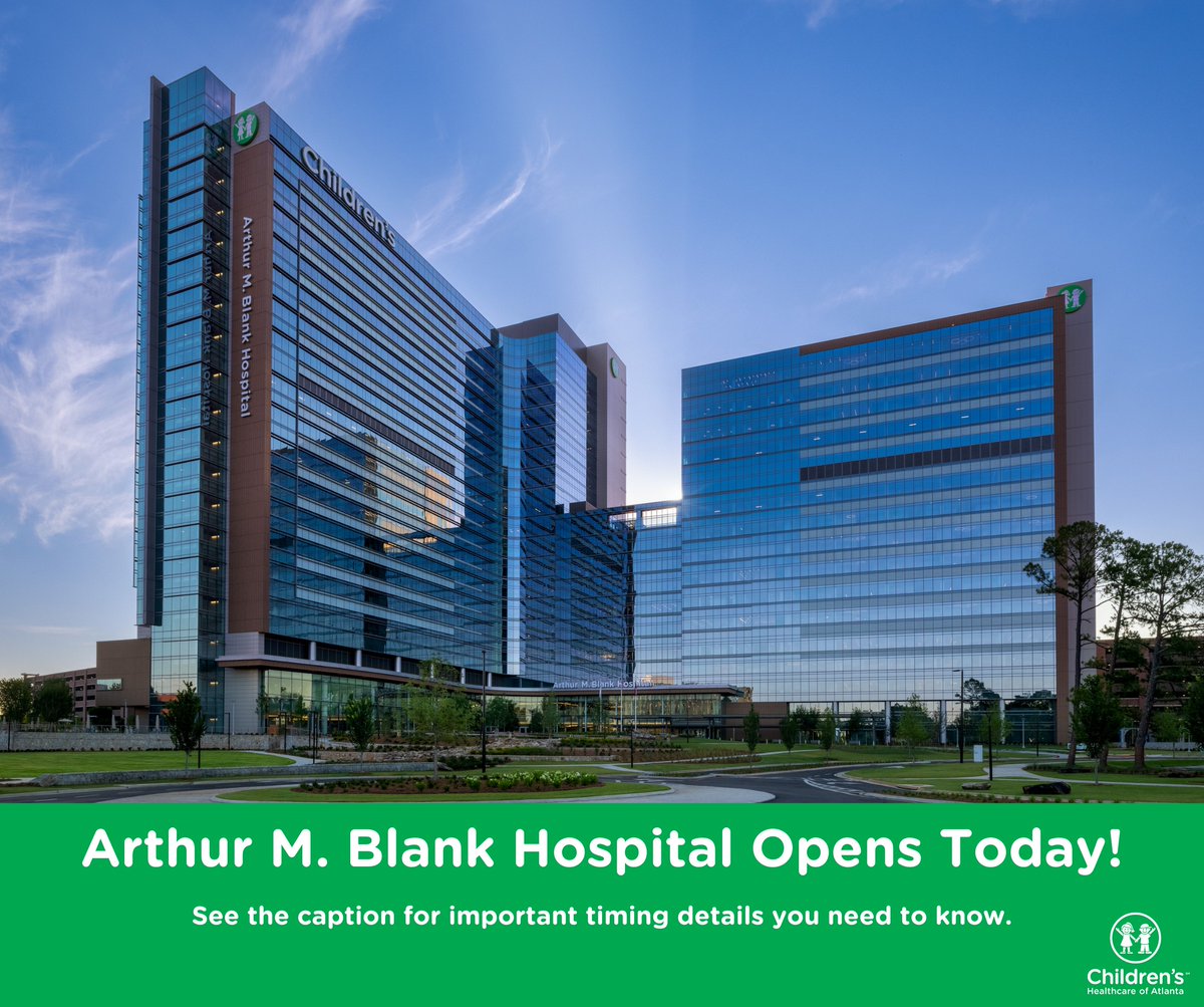 6:00 a.m. 🏥 The wait is over and today is the day! Arthur M. Blank Hospital opens at 7 a.m. The emergency department at Egleston Hospital will close at 7 a.m. #cantwaitATL