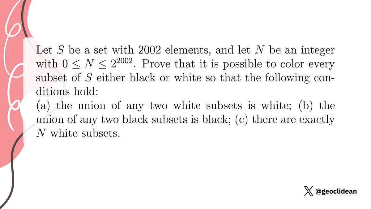 geoclidean's tweet photo. USAMO 2002 Problem 1
#USAMO #Induction #Combinatorics #Subsets https://t.co/Ys2VT7qNCD