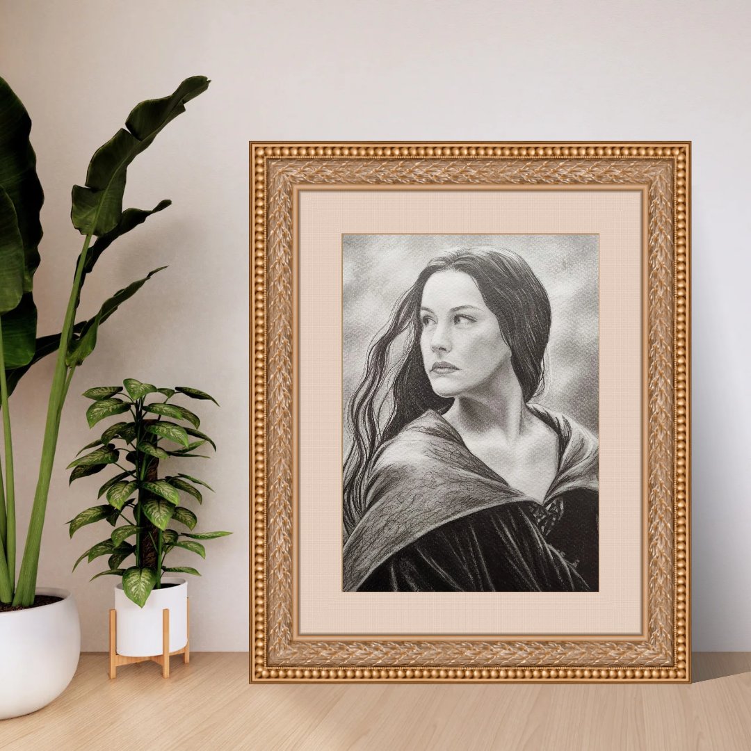Pues así quedó #arwen, de #tlotr , obviamente. 
Pintado a lápiz (A4), y disponible para quien quiera llevarse este original a su casa. 😉
Por cierto, como lleváis la saga de #LosAnillosDePoder ? Os está gustando?