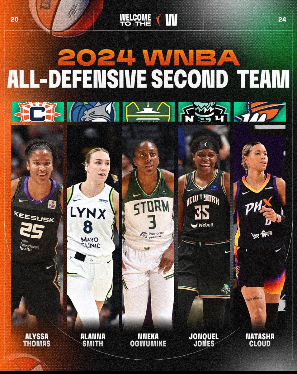 CoachRookie's tweet image. 🫡 #WNBA 2024 sezonunun en iyi savunma yapan oyuncuları: 

👊🏻 En İyi İlk 5 • #FirstTeam
▪️ Napheesa Collier
▪️ A'ja Wilson
▪️ Ezi Magbegor
▪️ DiJonai Carrington
▪️ Breanna Stewart

👊🏻 En İyi İkinci 5 • #SecondTeam 
▪️ Alyssa Thomas
▪️ Alanna Smith
▪️ Nneka Ogwumike
▪️ Jonquel