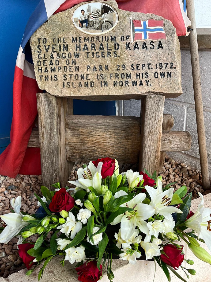 GTSG_'s tweet photo. The GTSG committee remembered Svein Kaasa on the anniversary of his fatal crash at Hampden by laying a floral tribute at Svein’s memory stone at Ashfield today🇳🇴♥️ https://t.co/GQaECm16rf