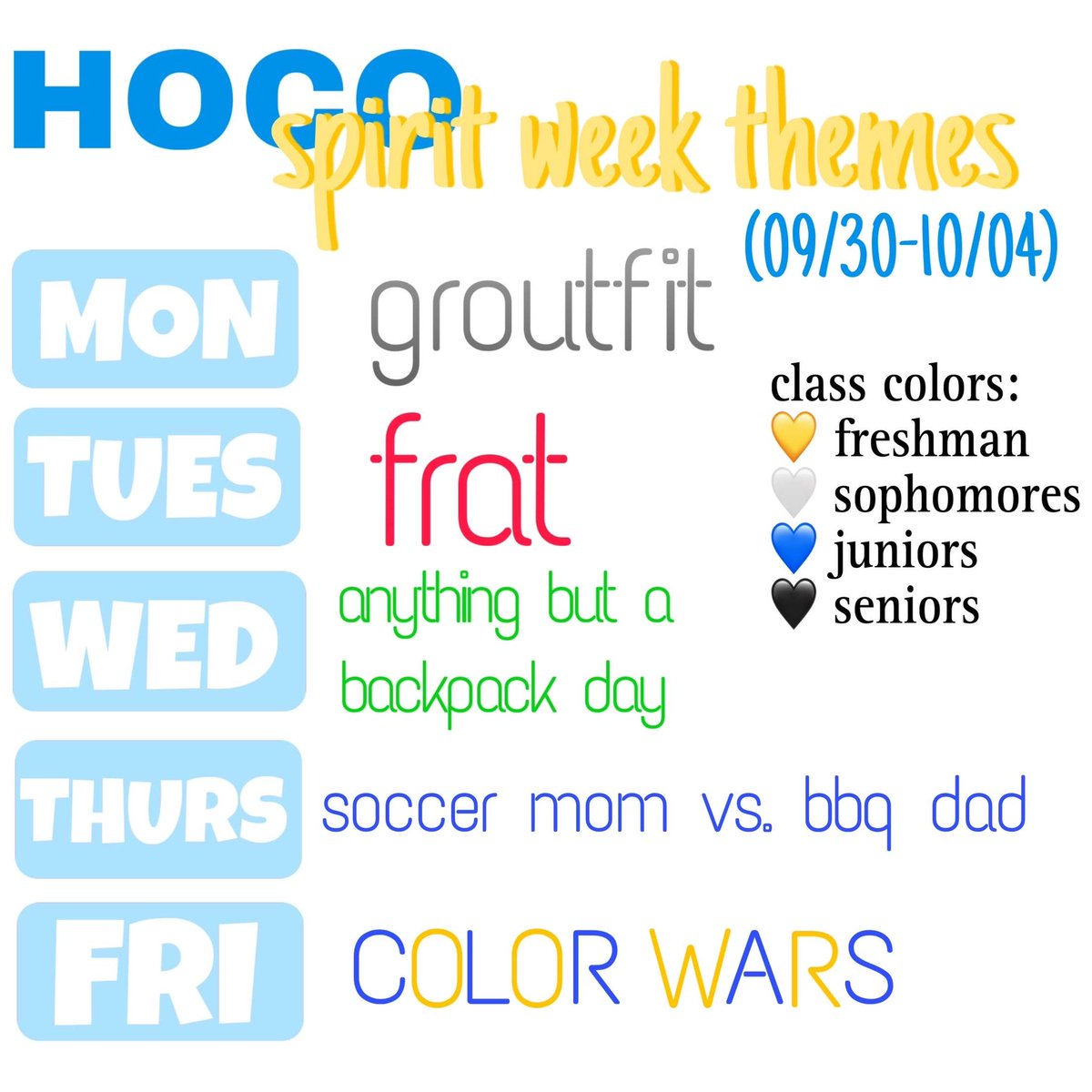 SPIRIT WEEK THEMES!
