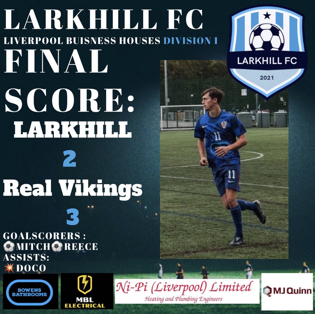 LarkhillFC (@larkhillfc1) on Twitter photo FINAL SCORE:
3-2 loss at home could have went either way credit to <a href="/FCRealVikings/">Real Vikings FC</a> boss game of football.
Goalscorers:
⚽️Mitch
⚽️Reece
Assists:
🎯Doco
Thanks to everyone who came down to watch and of course our sponsors. FINAL SCORE:
3-2 loss at home could have went either way credit to <a href="/FCRealVikings/">Real Vikings FC</a> boss game of football.
Goalscorers:
⚽️Mitch
⚽️Reece
Assists:
🎯Doco
Thanks to everyone who came down to watch and of course our sponsors.