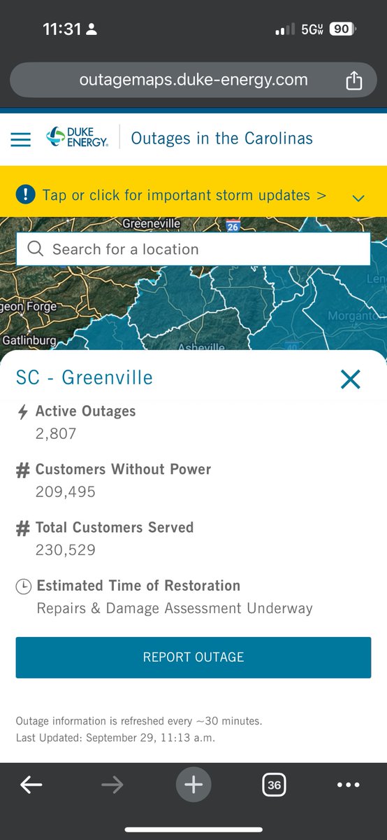 Oreallee's tweet photo. @bigdumbprotogen @DukeEnergy More than 90% still without power for the county https://t.co/hgyEIKRWUj