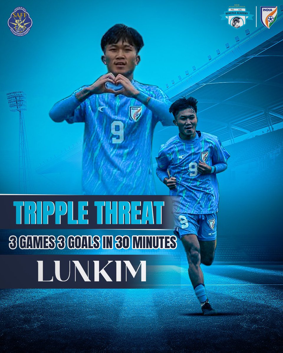 minervapunjabfc's tweet photo. Huge achievement!
Lunkim on a scoring spree, netting 3 goals in 30 minutes at ongoing U17 SAFF Championship 2024🔥
#MAFC #Warriors #TheFactory #SAFF #SafeWithSAFF https://t.co/OtTLyL71Lp