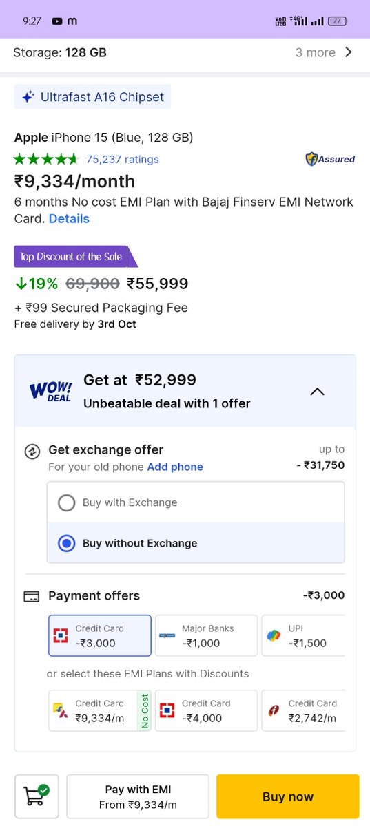 supriyabhatt8's tweet photo. @Flipkart @flipkartsupport Trying to place order for Iphone15 and the app showing discount on hdfc however the discount is not  reflecting on the payment page https://t.co/CxXU02uMUt