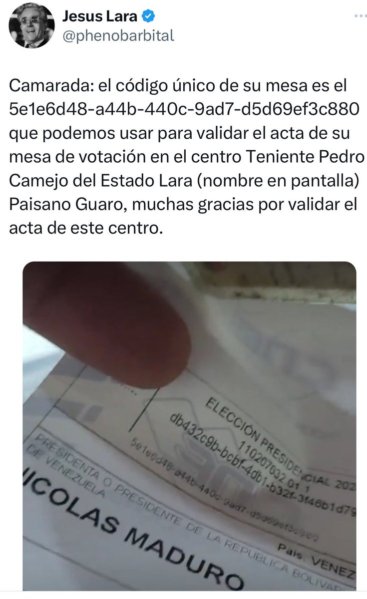 jacv1970's tweet photo. @PartidoPSUV @cneesvzla Tal como lo han señalado conocedores informáticos como @phenobarbital y @ggangix ,esos comprobantes han permitido corroborar la validez de las actas publicadas en https://t.co/n6orooHR3z.  https://t.co/nL7pg4rTCz; https://t.co/WHnRAPtaLo; https://t.co/HnxTy8QKSu https://t.co/vo9Jkc8y8M
