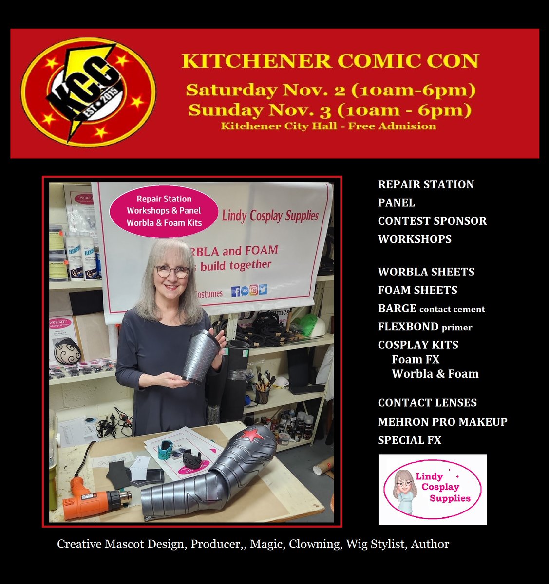 DreamCostumes's tweet photo. 34 Days until the Kitchener Comic Con, that's right, it's on, its exciting, it's fun to be there. We'll have all your cosplay needs, Foam, Worbla, Flexbond primer, Barge contact cement, Workshop Kit series, Primal Lenses, Mehron Pro Makeup, Special FX. Costume Contest sponsor. https://t.co/nSB6fwawJm