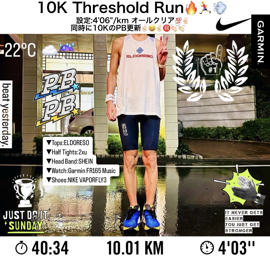 takaaaaaaaaaa's tweet image. 10K 40:32

＋アップ,ダウン4km
今日は #ポイント練 の日
涼しそうだったのでいつもより #閾値走 の距離伸ばしてみるか⁉️
という事で10K #ThresholdRun
設定:4:06
ラップ⏩
4:01→04→03→05→04→03→05→05→06→3:52🏁
設定クリア💯
同時に10kmのPB更新㊗️
#RUN
#Running
#ラン
#ランニング
#ジョグ