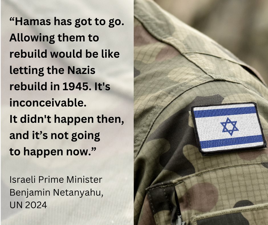JerusalemPeaceX's tweet image. "Hamas has got to go. Allowing them to rebuild would be like letting the Nazis rebuild in 1945. It's inconceivable. It didn't happen then and it’s not going to happen now."  Israeli PM @netanyahu, UN 2024 #NoToHamas #EndTerrorism #NeverAgain #PeaceWithoutTerror #JusticeForAll
