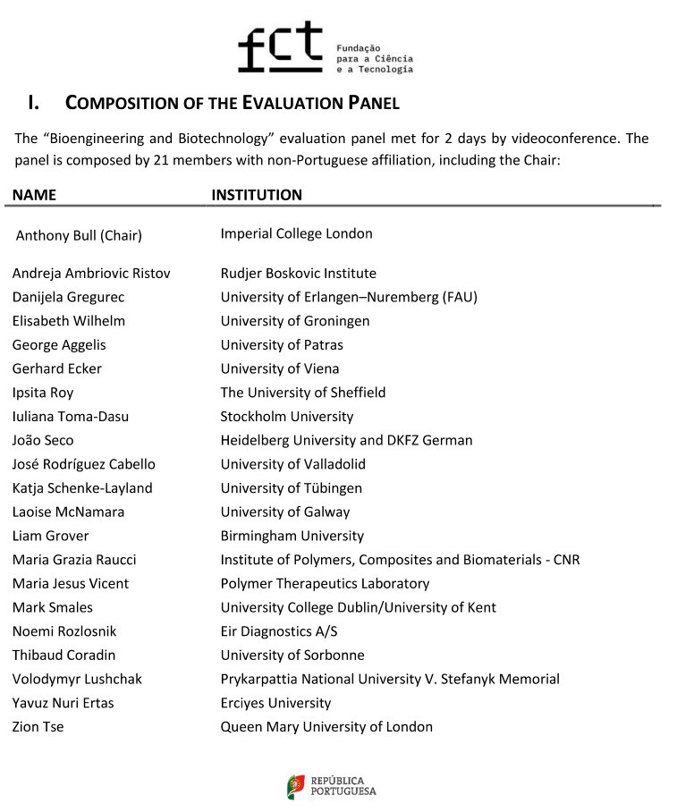 Portekiz'in TÜBİTAK'ı olan Ulusal Kamu Ar-Ge Fonlama Ajansı (Fundação para a Ciência e a Tecnologia, FCT) tarafından panel üyesi olarak davet edildim. <a href="/fct_pt/">FCT - Fundação para a Ciência e a Tecnologia</a> 

Biyomühendislik ve Biyoteknoloji paneli 110 projeyi değerlendirdi. Ülkemizi layığıyla temsil için çalışmaya devam🧑‍🔬