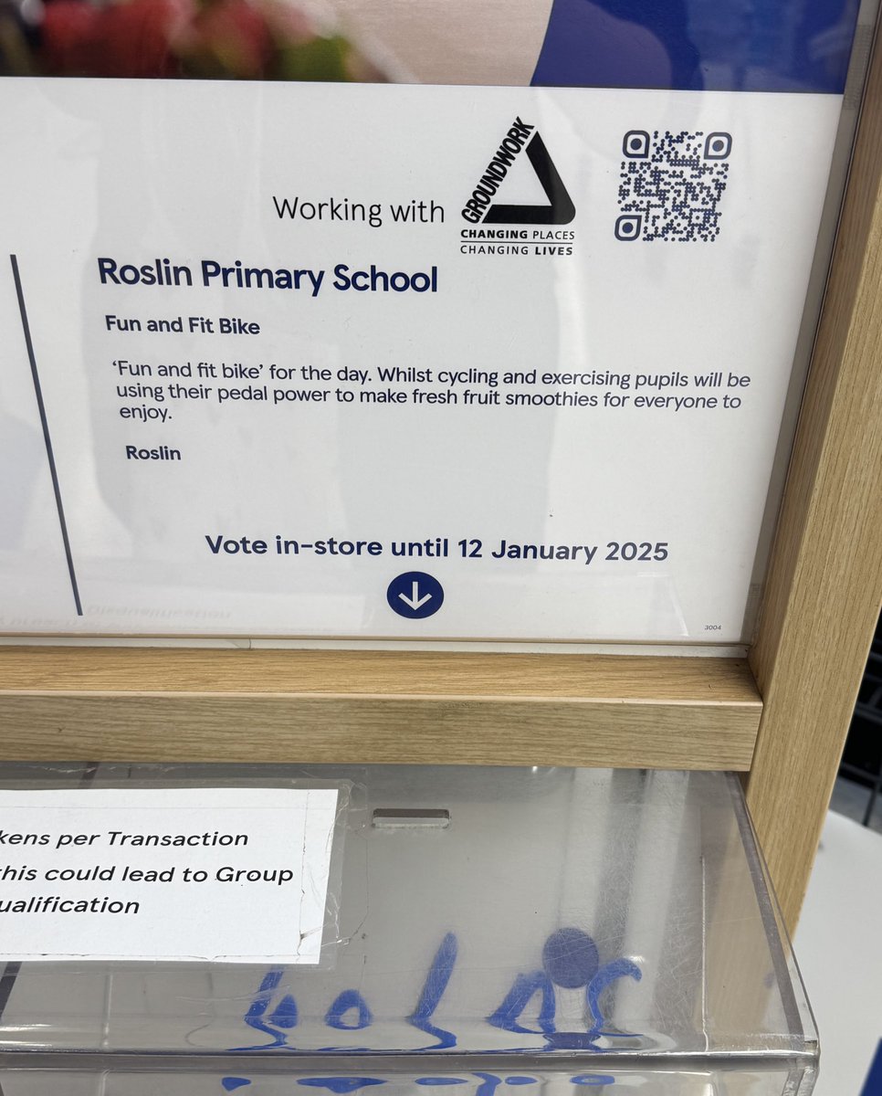 Please help us get as much money as possible towards the ‘Fun &amp; Fit Bike’ for this year’s Health Week. Anyone shopping at Tesco Penicuik don’t forget to pick up your three blue tokens. Let’s get voting! 🤞🏻