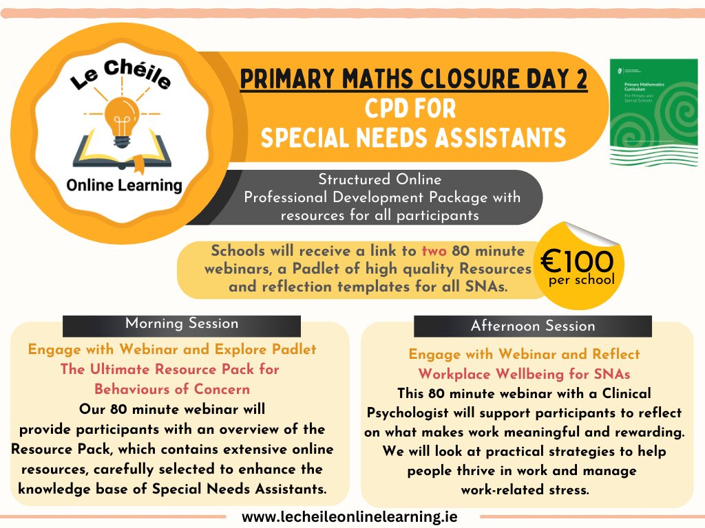 Primary School Principals are you looking for bespoke CPD for your SNAs for the day 2 Primary Maths Closure Day ? 

Please click on the link below.This has been especially designed for this day.

lecheileonlinelearning.ie/?view=article&…