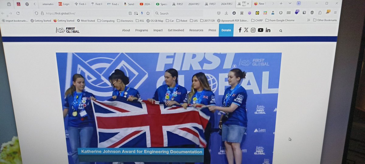 Woo, woo!!!  Huge congratulations to TeamGB @BSGRobotics Gold "Katherine Johnson Award for Engineering Documentation" at <a href="/F1RSTglobal/">FIRST Global</a>