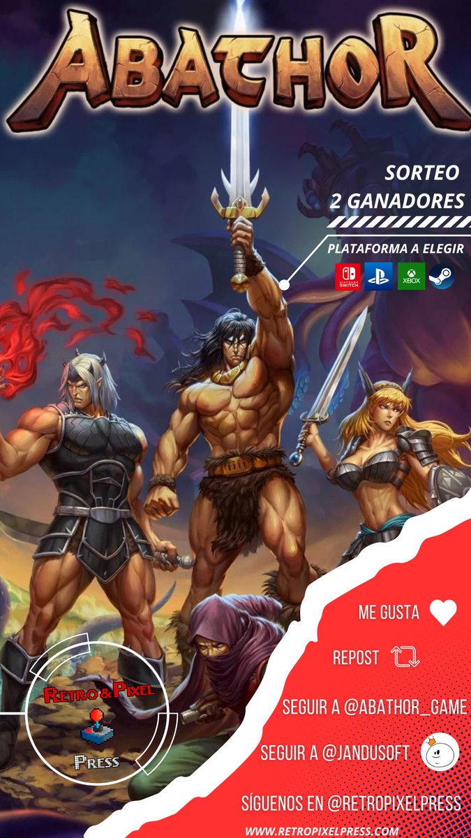 🎂 Hoy tenemos globitos en el perfil,... ¡¡Nuestro primer aniversario!! 

Terminamos la celebración con un #sorteo especial, 2 copias digitales del juegazo Abathor (plataforma a elegir).

Condiciones:
❤️Me gusta
🔁Repost
✖️Seguir a <a href="/JanduSoft/">JanduSoft - Porting & Publishing</a>
✖️Seguir a <a href="/Abathor_Game/">Abathor 🎮 Garay GameDev</a>
✖️Seguirnos