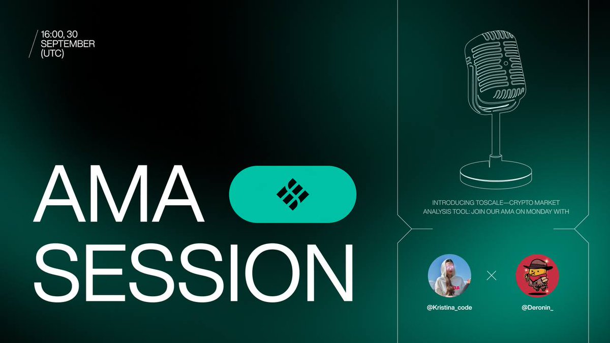 toscale_io's tweet image. 🎙 AMA Session 🎙

Introducing Toscale—Crypto market analysis tool: Join our AMA on Monday with @Kristina_code and @Deronin_!

📆 Monday, 30 September
🕖 16:00 (UTC)

Don't miss it ⤵️