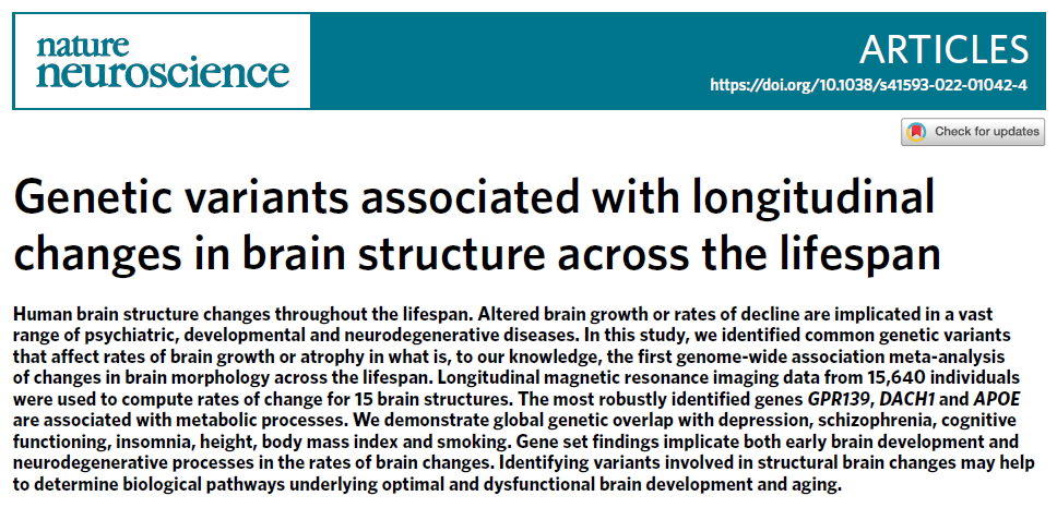Nicholas Fabiano, MD (@ntfabiano) on Twitter photo These findings are from a study in <a href="/NatureNeuro/">Nature Neuroscience</a> which identified common genetic variants that affect rates of brain growth or atrophy in the first genome-wide association meta-analysis of changes in brain morphology across the lifespan. nature.com/articles/s4159… 2/9 These findings are from a study in <a href="/NatureNeuro/">Nature Neuroscience</a> which identified common genetic variants that affect rates of brain growth or atrophy in the first genome-wide association meta-analysis of changes in brain morphology across the lifespan. nature.com/articles/s4159… 2/9