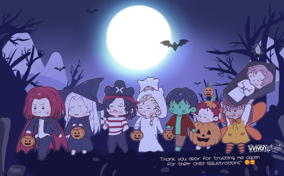 veraroism's tweet image. The seven villains and Barloschios are celebrating Halloween early. Special episode will be released on October 30th. Stay tuned!🥰
My adorable chibis are beautifully done by @vvivon_🌹
.
.
#tapascommunity #novel #fantasy #drama #villains #halloween #illustration #chibiart