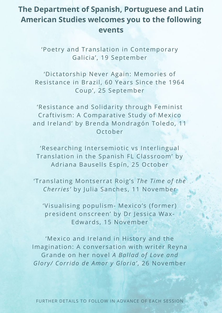 Hi there! 👋 

Please, check our programme of research events for Department of Spanish, Portuguese and Latin American Studies. 

We will keep you informed about the details of each session! ✨