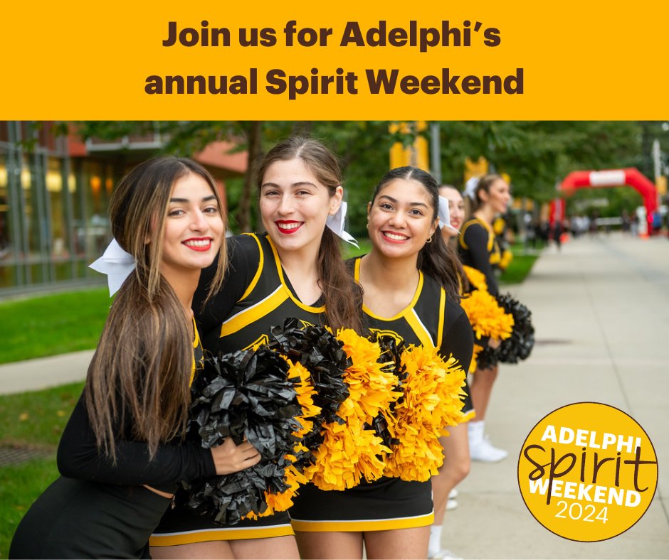 AdelphiU's tweet image. Don’t go just yet! We’re still celebrating Spirit Weekend for one more day of fun: Join us today for our 5K, 1K, Kids Fun Run, athletics games and Spirit Weekend trips.
adelphi.edu/spirit-weekend/
#AdelphiSpiritWeekend