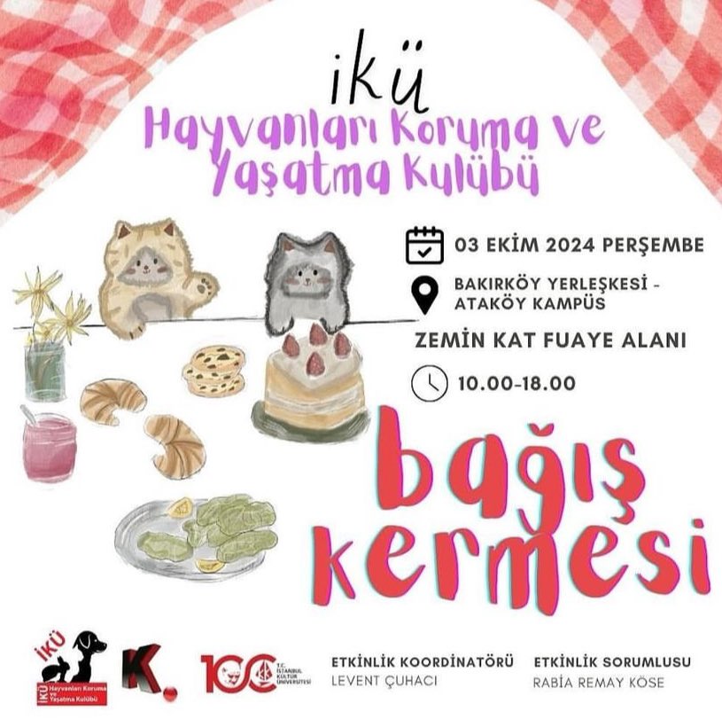 ikuhayvansever's tweet photo. İKÜ Hayvanları Koruma ve Yaşatma Kulübü olarak, bir bağış kermesi düzenliyoruz! Can dostlarımız için sizleri aramızda görmekten mutluluk duyarız, gelin birlikte sevgiyi yayalım!❣️

⏰ Saat : 09:00-18:00
📍 Yer : Zemin kat fuaye alanı stantları 
📆 Gün :  3 Ekim Perşembe https://t.co/Xm3NmskQdo