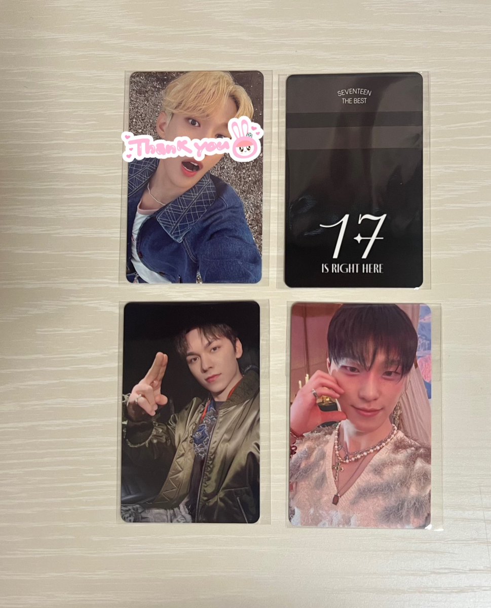 svt_woodin_17's tweet photo. SEVENTEEN交換 17 1S RIGHT HERE Thanksキャンペーン セブチ交換

譲｜バーノン ディノ（JP 裏面黒）

求｜ウジ（裏面どちらでも○）

スリーブ+硬質ケース+防水梱包
写真付きリプお願いいたします𓂃 𓈒𓏸◌ https://t.co/HEKYjkyoDj