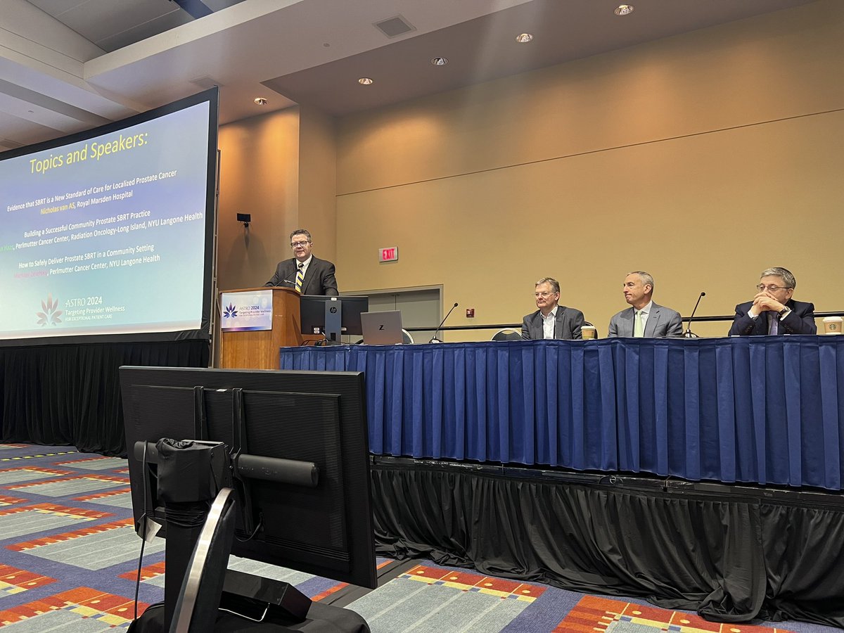 Day 2 of the PRO program begins with a stellar talk from <a href="/nickva1/">Nicholas van As</a> about prostate SBRT in the community setting #ASTRO2024